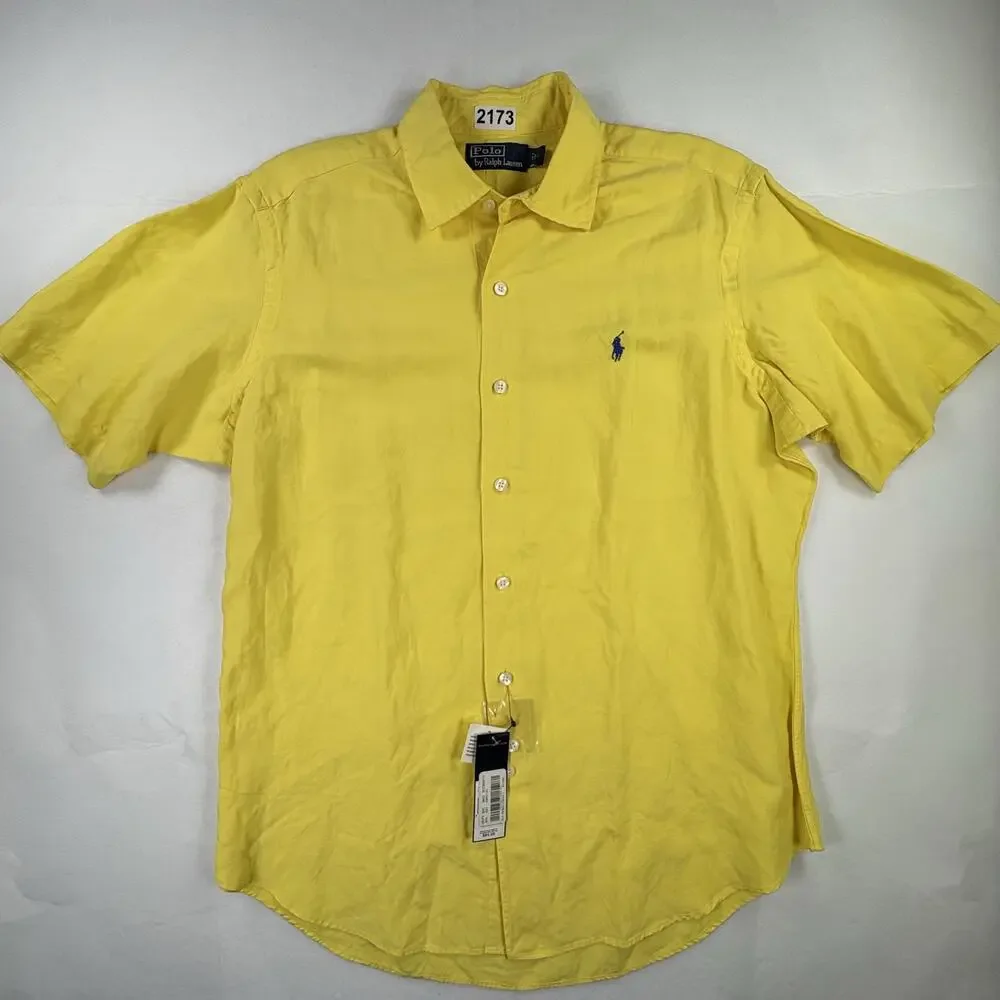Vintage Polo Ralph Lauren Shirt Mens Large Yellow Linen Silk NEW 90s